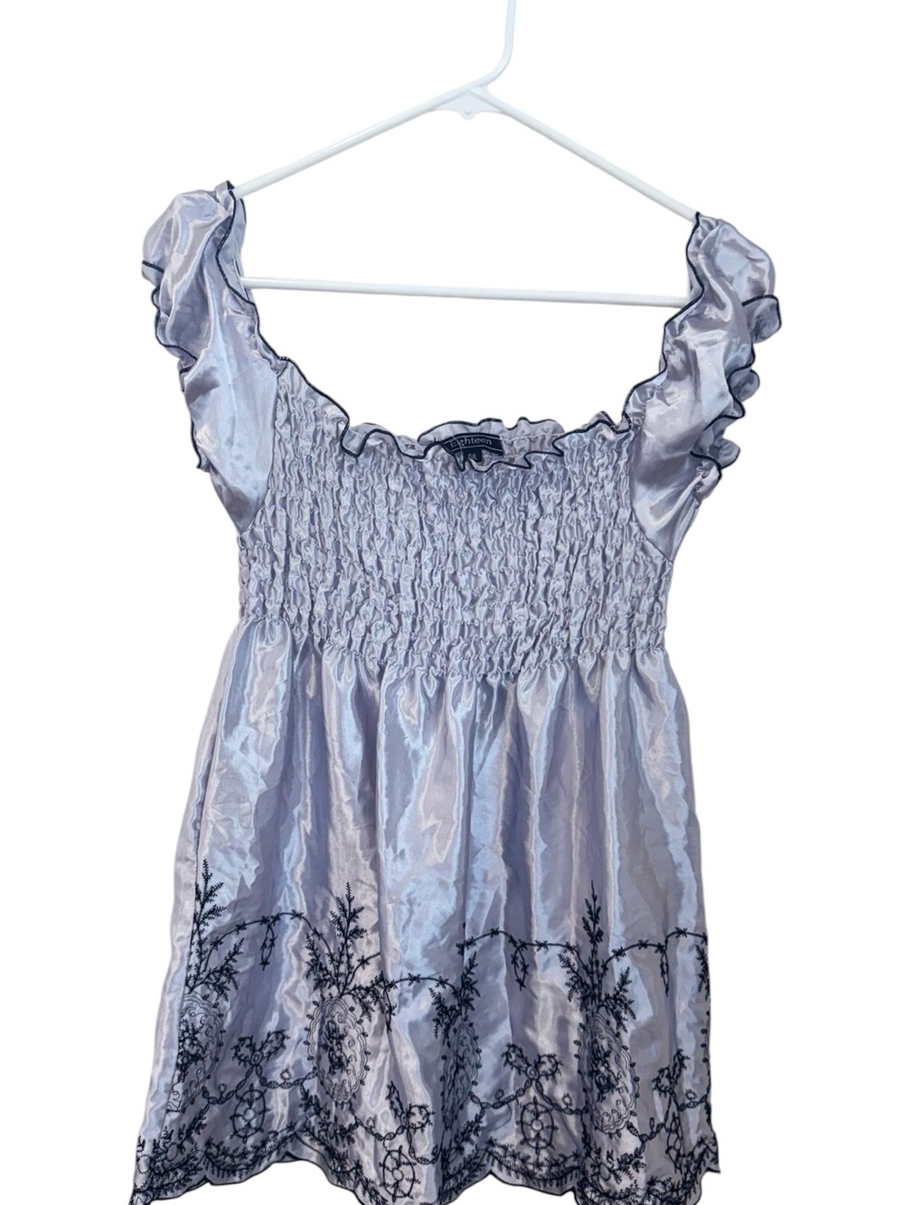 Eighteen Vintage Satin Smocked Babydoll Top Coquette Fairycore Lilac Grey Sz G/L